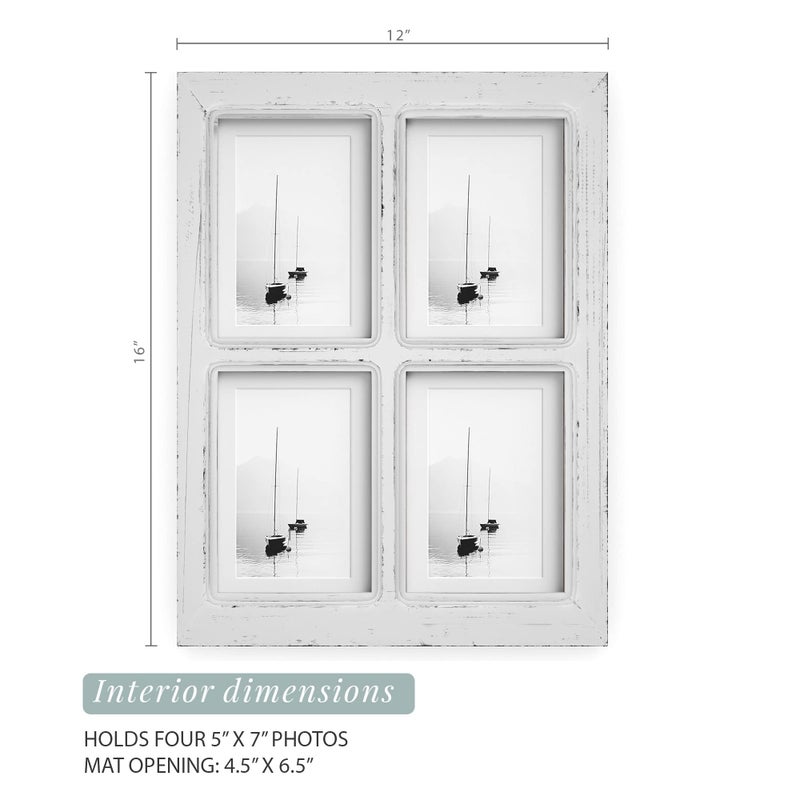 Barnyard Designs 4x6 or 5x7 Collage Picture Frames, 4 Photo Openings w/Mat for Multiple Pictures, Distressed Rustic Wood Farmhouse Frame for Wall, 16x12 (White) - Image 5